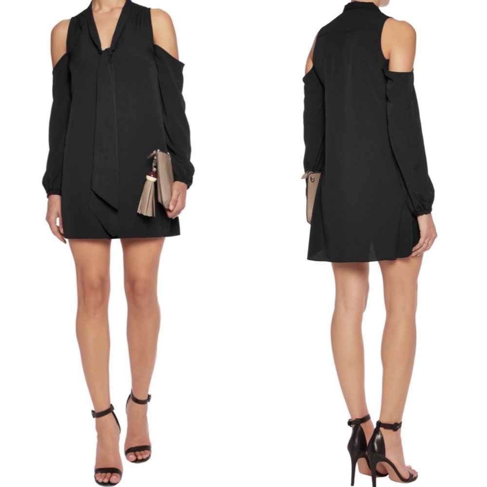 NWT Haute Hippie Cold Shoulder Front Tie Mini Dress in Black S